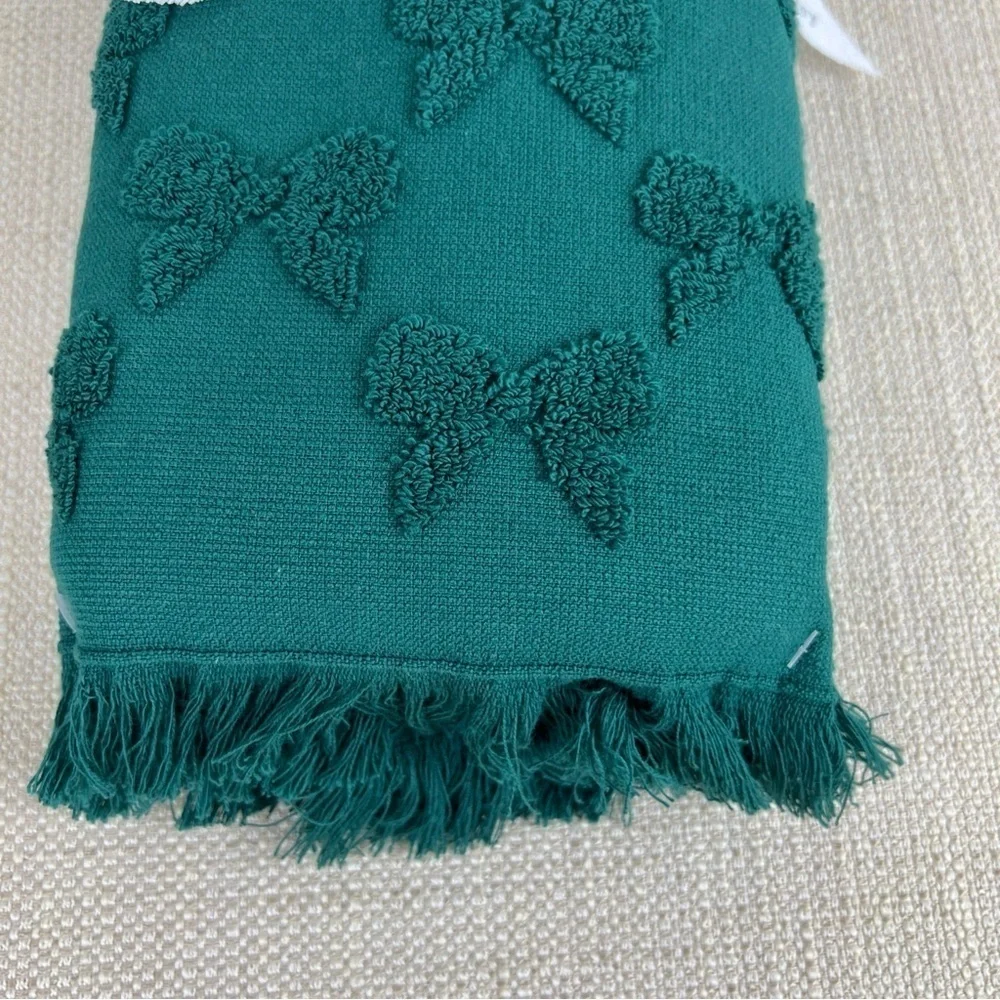 Bella Lux Bathroom Towel Set Christmas Collection Green Bows Cotton Set of 4 NEW